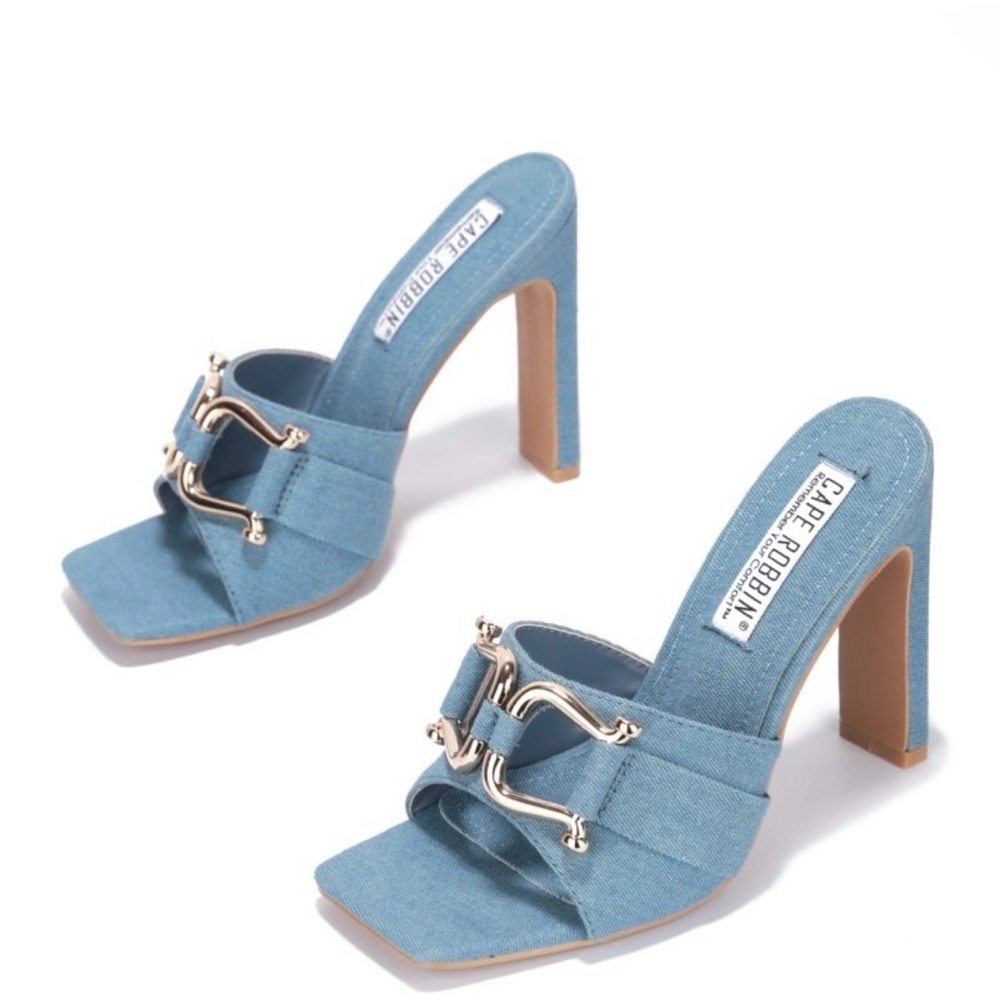 Blue Denim High Heel Mules - Picture 2 of 4